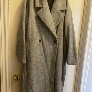 Old Navy Gray Double-Breasted Wool-Blend Trench Coat